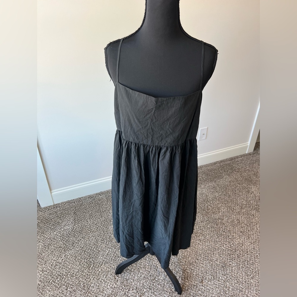 NWT Gap Black Mini Dress with cut out back detail smocked back XL organic cotton